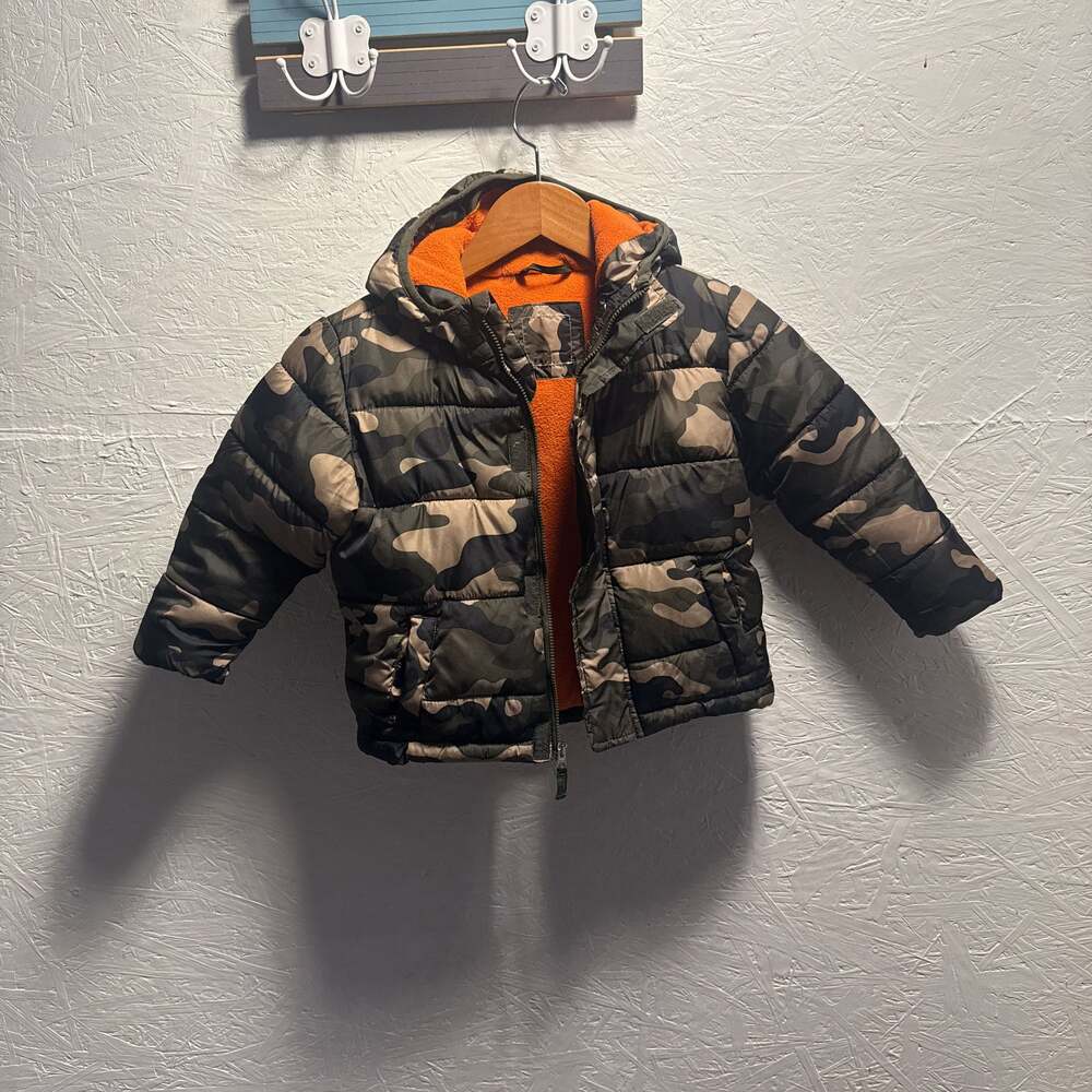Toddler Camouflage Puffer Jacket with Orange Fleece Lining - Picture 2 of 3